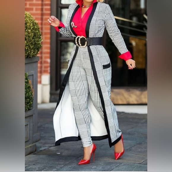 Womens Floral Print Long Sleeve Cardigan Cover up Long Pants 2 Piece set & belt - Picture 2 of 5